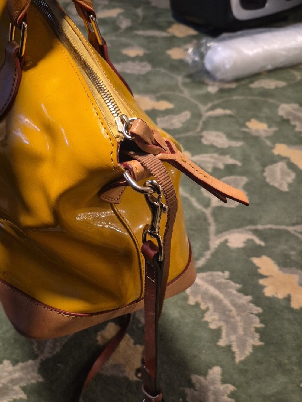 Dooney & Bourke Yellow Leather-Trim Satchel with Tan Handles - Picture 4 of 12